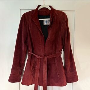 Vintage Burgundy Suede Belted Women's Jacket